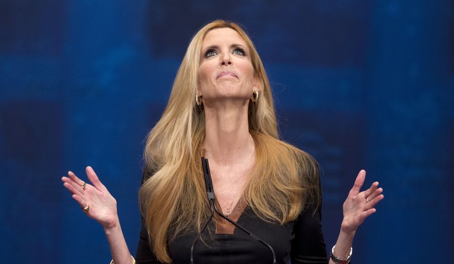 In this Feb. 10, 2012, file photo, Ann Coulter gestures while speaking at the Conservative Political Action Conference (CPAC) in Washington. Delta pushed back at Coulter after the conservative commentator berated the carrier on Twitter over a changed seat assignment for a July 15, 2017, flight from New York to West Palm Beach, Fla. (AP Photo/J. Scott Applewhite, File)