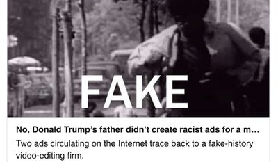 The Washington Post&#39;s Glenn Kessler shared news with readers on Friday, Feb. 10, 2017, that an op-ed he shared by Sidney Blumenthal featured a fake racist campaign video by Fred Trump. (Twitter, Glenn Kessler)