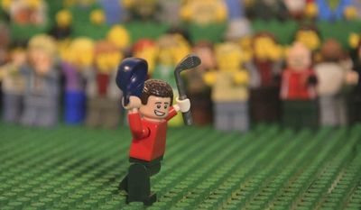 This image provided by Golf Channel taken from video shows an animation of England&#39;s golfer Justin Rose recreated in Lego form. Rose was a slight 17-year-old wearing a baggy red sweater when he holed out for eagle at the 72nd hole to secure fourth place as an amateur at the 1998 British Open at Birkdale. (Golf Channel via AP)