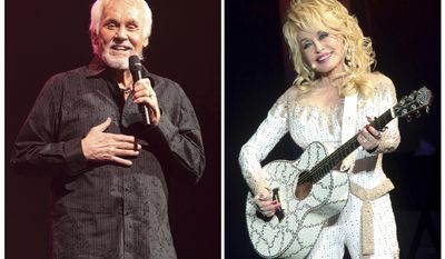 In this combination photo, Kenny Rogers, left, performs on March 7, 2013, in Lancaster, Pa. and Dolly Parton performs in Philadelphia on June 15, 2016. The pair, who spawned hit duets like “Islands in the Stream” and “Real Love,” announced they will be making their final performance together this year. Rogers, who is retiring from touring, announced on Tuesday that his final performance with Parton will be part of an all-star farewell show to be held at Nashville’s Bridgestone Arena on Oct. 25. (Photos by Owen Sweeney/Invision/AP, File)