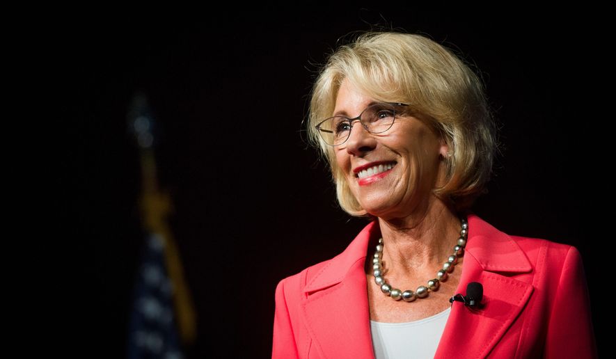 Secretary of Education Betsy DeVos exhorted college administrators to reverse the trend of campus intolerance toward conservative viewpoints. (Associated Press)