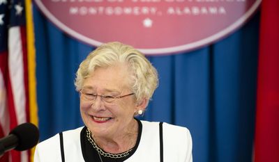 Alabama Gov. Kay Ivey speaks during a press conference held on her 101st day as governor, Thursday, July 20, 2017, in Montgomery, Ala. (Albert Cesare/The Montgomery Advertiser via AP)