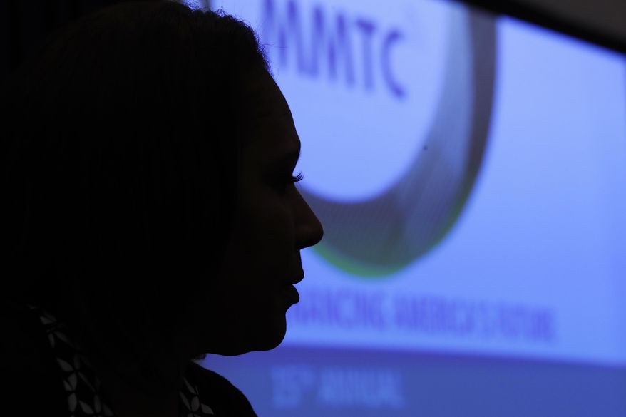 Kim Keenan, President and CEO of the Multicultural Media, Telecom, and Internet Council, talks about an initiative to train volunteers around the country on the best ways to use cell phones to videotape law enforcement in hopes of discouraging police misconduct among minority communities, Thursday, July 20, 2017, in Washington. (AP Photo/Jacquelyn Martin)