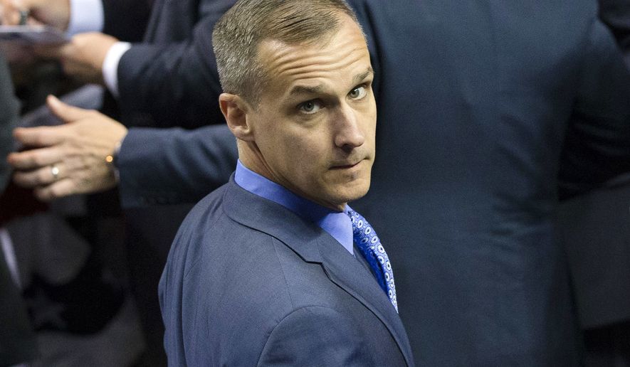In this April 18, 2016 file photo, Corey Lewandowski, campaign manager for Republican presidential candidate Donald Trump, appears at a campaign stop at the First Niagara Center in Buffalo, N.Y. (AP Photo/John Minchillo, File)