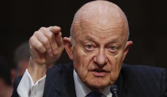 In this Monday, May 8, 2017, file photo, former National Intelligence Director James Clapper testifies on Capitol Hill in Washington. (AP Photo/Pablo Martinez Monsivais, File)