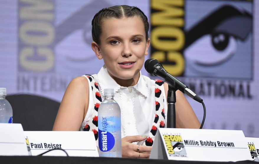 Millie Bobby Brown speaks at the "Stranger Things" panel on day three of Comic-Con International on Saturday, July 22, 2017, in San Diego. (Photo by Richard Shotwell/Invision/AP)