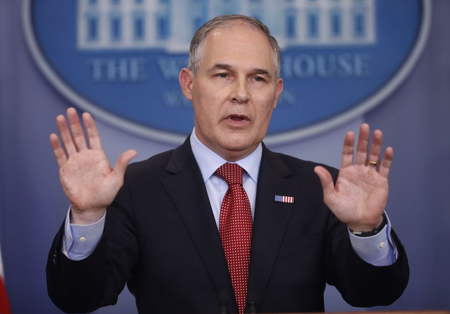 In this June 2, 2017, file photo, EPA Administrator Scott Pruitt speaks to the media during the daily briefing in the Brady Press Briefing Room of the White House in Washington. (AP Photo/Pablo Martinez Monsivais, File) **FILE**
