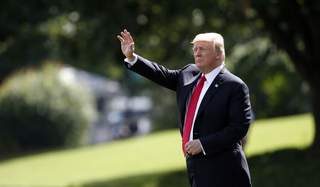 President Donald Trump waves as he walks to Marine One on the South Lawn of the White House in Washington, Monday, July 24, 2017, for a short trip to Andrews Air Force Base, Md. then onto the 2017 National Scout Jamboree in West Virginia. (AP Photo/Alex Brandon) **FILE**