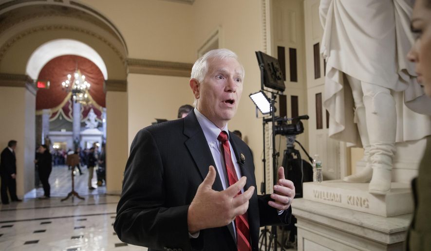 In this March 22, 2017, file photo, Rep. Mo Brooks, R-Ala., is interviewed on Capitol Hill in Washington. (AP Photo/J. Scott Applewhite, file)