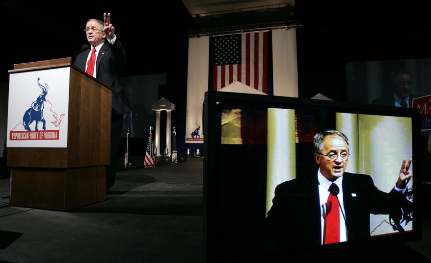 FILE - In this Saturday, May 31, 2008 file photo, Del. Bob Marshall delivers a speech during the 2008 Virginia Republican Convention in Richmond, Va. Democrat Danica Roem, a former journalist, is trying to unseat Marshall, one of Virginia’s most socially conservative lawmakers, and make history as the first state legislator in the nation to win and serve as an openly transgender candidate. (AP Photo/Steve Helber)