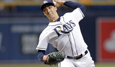 Tampa Bay Rays starting pitcher Blake Snell throws during the first inning of a baseball game against the Baltimore Orioles, Monday, July 24, 2017, in St. Petersburg, Fla. (AP Photo/Mike Carlson)