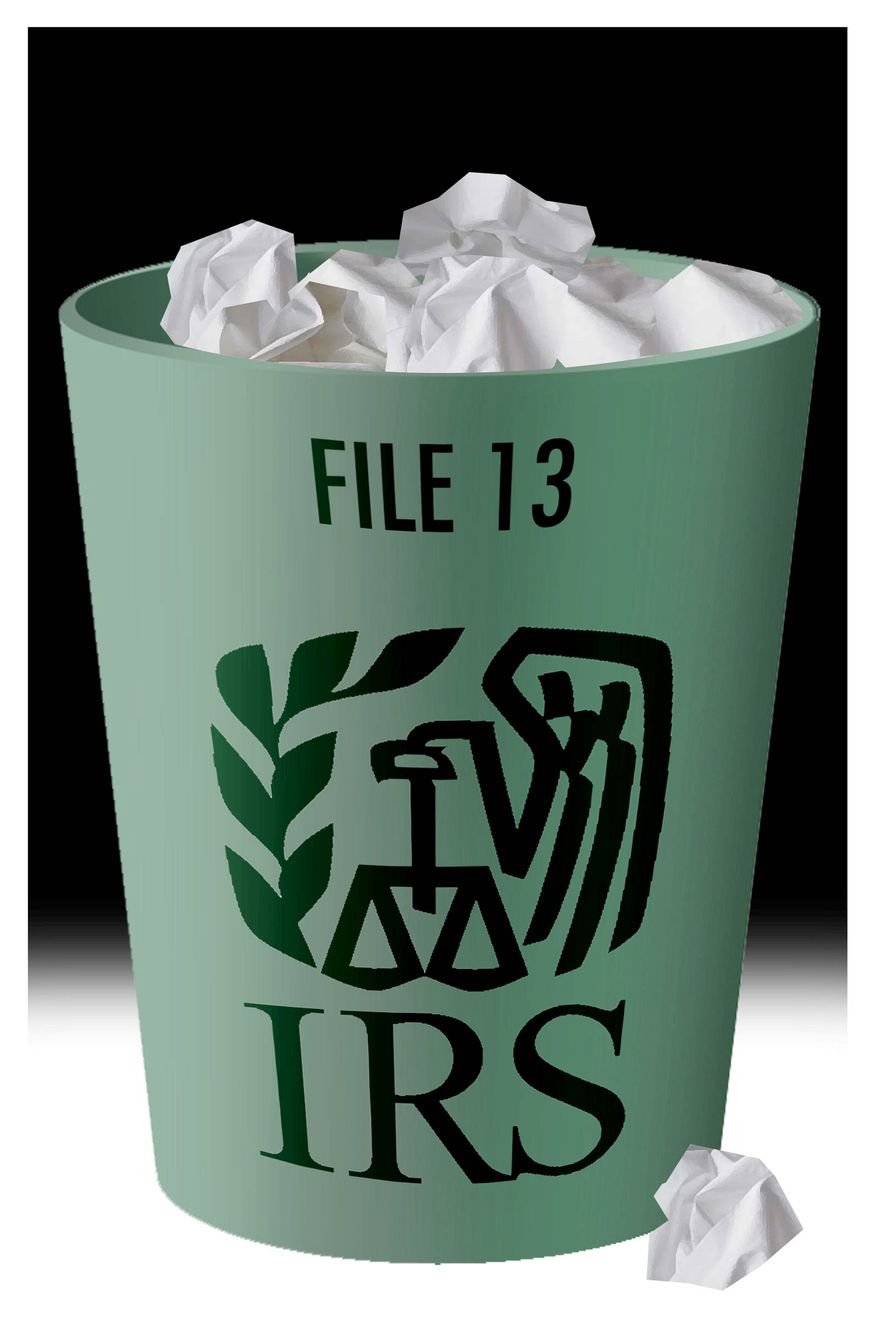 Illustration on the carelessness of the IRS by Alexander Hunter/The Washington Times