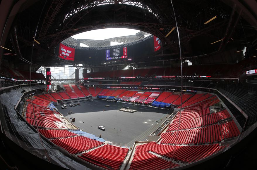 The field is shown during a tour of Mercedes Benz Stadium, the new home of the Atlanta Falcons football team and the Atlanta United soccer team, Tuesday, July 25, 2017, in Atlanta. (AP Photo/John Bazemore)
