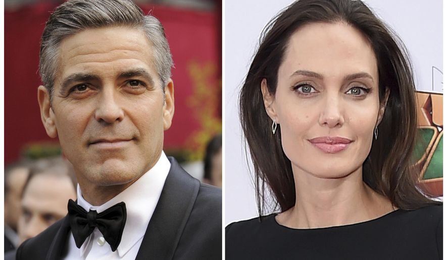 In this combination photo, actors George Clooney appears at the Academy Awards in 2008, left, and Angelina Jolie appears at the world premiere of "Kung Fu Panda 3" in Los Angeles on Jan. 16, 2016. Clooney’s crime comedy “Suburbicon,” Angelina Jolie’s Khmer Rouge drama “First They Killed My Father,” will play at the Toronto International Film Festival this year. The Toronto International Film Festival runs from Sept. 7 through Sept. 17. (AP Photo/File)