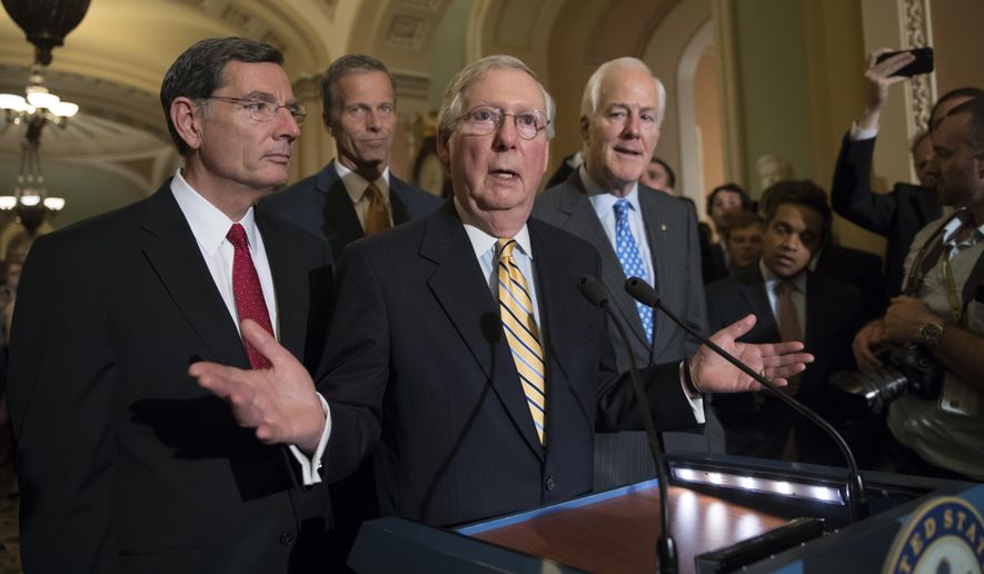 Senate Majority Leader Mitch McConnell and other Republicans said their last resort would be to ditch Obamacare&#x27;s unpopular mandate requiring individuals to hold insurance, its rule requiring large employers to provide coverage and its tax on medical device sales. (Associated Press/File)