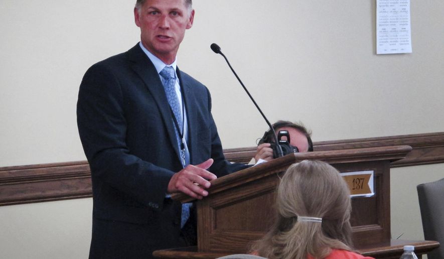 Blue Cross and Blue Shield of Montana president Mike Frank explains his company's proposal to raise insurance rates 23 percent for individuals covered under the Affordable Care Act on Wednesday, July 26, 2017, in Helena, Mont. (AP Photo/Matt Volz)