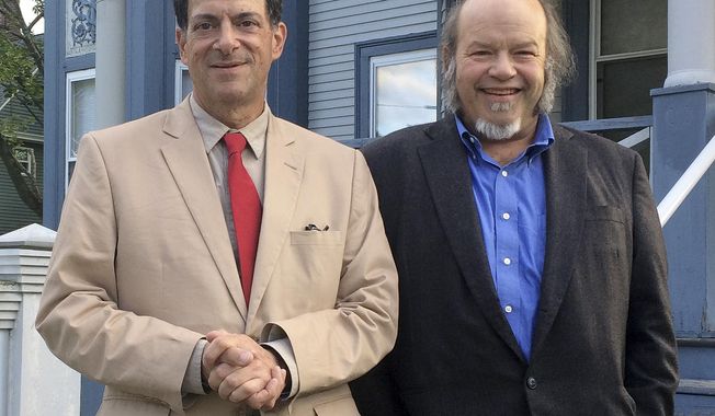 In this Tuesday, July 26, 2017 photo, Dr. Stewart Levenson, left, chief of medicine at the Manchester VA Medical Center, and Dr. Ed Kois, head of the hospital's spinal cord clinic, stand outside their attorney's office in Manchester, N.H. The doctors are among 11 hospital staffers whose complaints about substandard conditions and care at New Hampshire's only VA hospital have led to an investigation. Secretary of Veterans Affairs David Shulkin plans to meet with them next week. (AP Photo/Holly Ramer)