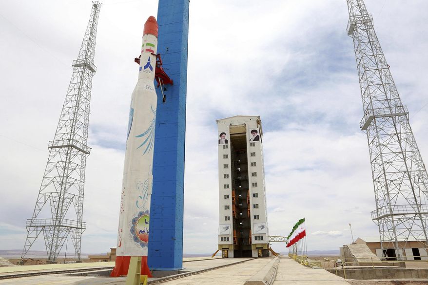 This picture released by the official website of the Iranian Defense Ministry on Thursday, July 27, 2017, claims to show the Simorgh satellite-carrying rocket at Imam Khomeini National Space Center in an undisclosed location, Iran. (Iranian Defense Ministry via AP)