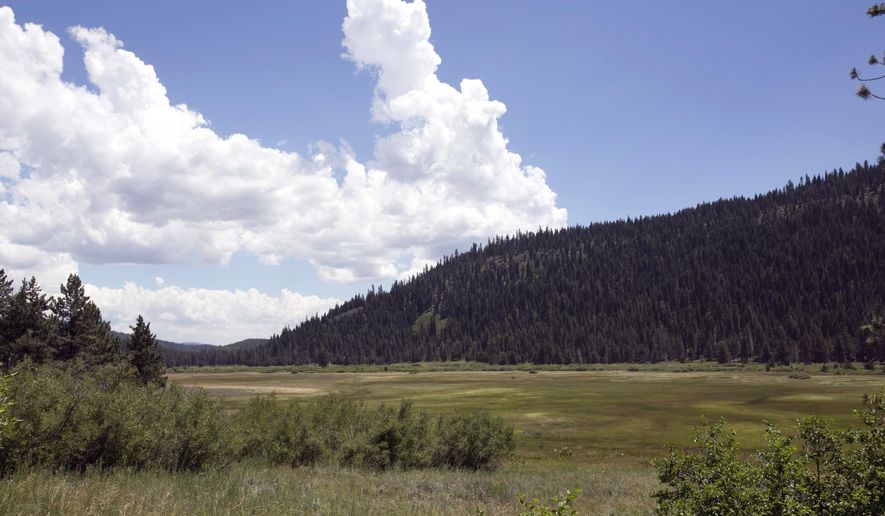 In this Tuesday, July 25, 2017 photo, clouds float near the Lower Carpenter Valley near Truckee, Calif. The wild Sierra Nevada meadow hidden from public view for more than a century is opening for tours after it was purchased by conservation groups. The Lower Carpenter Valley land north of Lake Tahoe contains rare carnivorous plants and threatened birds and serves as a migration corridor for other species. (AP Photo/Rich Pedroncelli)