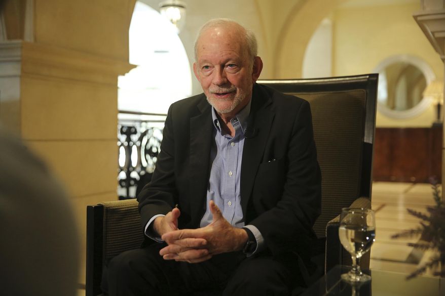 Anthony Lake, executive director of UNICEF, speaks during an interview in Amman, Jordan on Thursday, July, 27, 2017 about his recent tour of war-torn Yemen. He said a global effort to try to slow the spread of cholera in Yemen is "a race between us, and the rains and the continuing destruction and the fighting." (AP Photo/Sam McNeil)