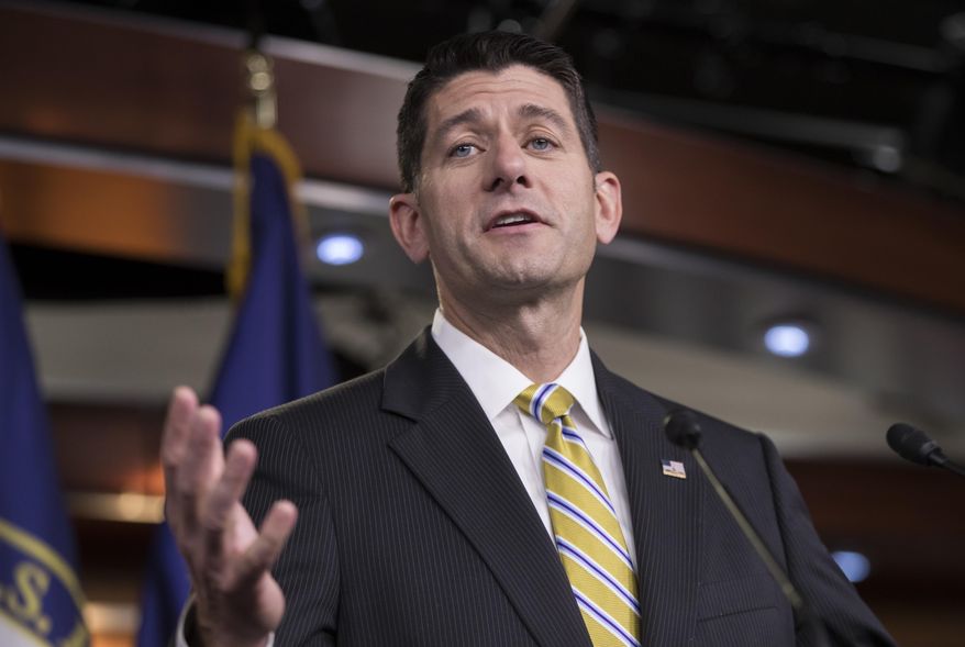 House Speaker Paul Ryan of Wis. meets with reporters on Capitol Hill in Washington, Thursday, July 27, 2017, as the Republican majority in Congress remains stymied by their inability to fulfill their political promise to repeal and replace "Obamacare." (AP Photo/J. Scott Applewhite)