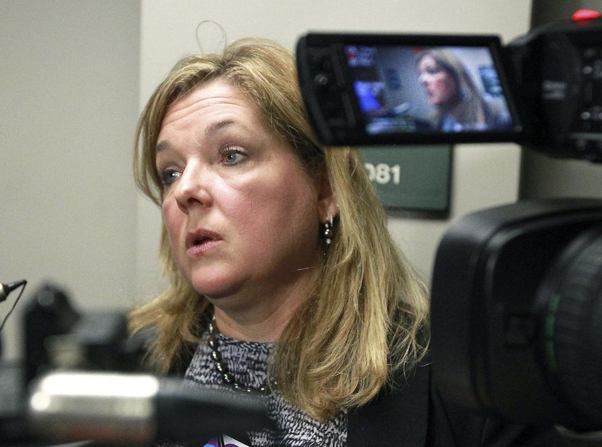 FILE - In this April 20, 2017, file photo, Chris Mumma, an attorney with the N.C. Center for Actual Innocence, speaks to the media at the Gaston County Courthouse in Gastonia, N.C. (John Clark Gaston/The Gaston Gazette via AP, File)