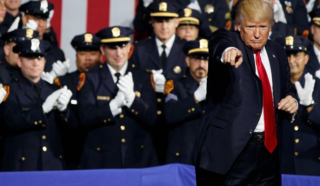 President Trump spoke to New York police officers Friday and made controversial remarks. Some law enforcement groups are distancing themselves from his statements. (ASSOCIATED PRESS PHOTOGRAPHS)