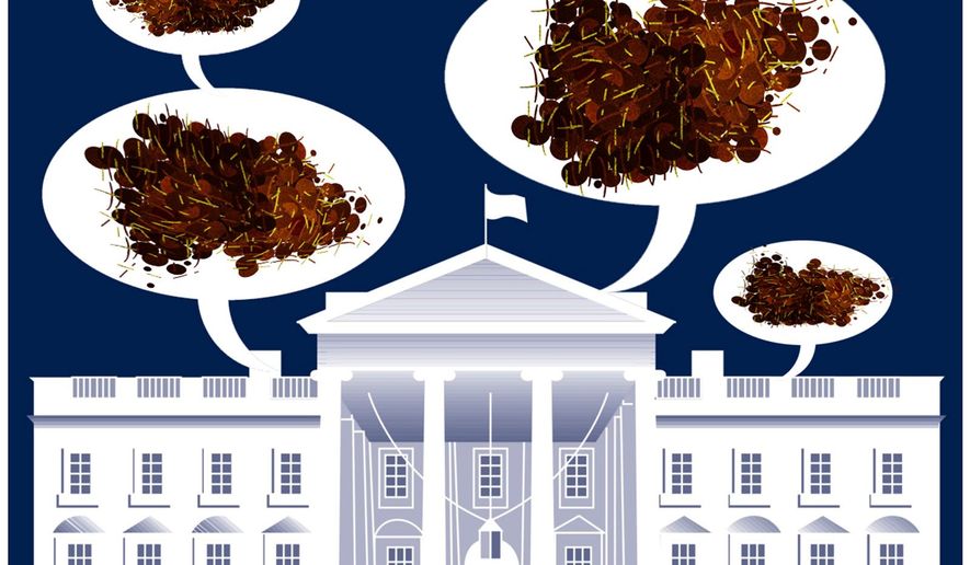 Illustration on foul language by the administration in the White House by Alexander Hunter/The Washington Times