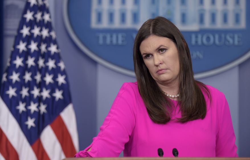 White House press secretary Sarah Huckabee Sanders listens to a reporters question during the daily briefing at the White House in Washington, Monday, July 31, 2017. Sanders was asked about President Donald Trump's decision to remove Anthony Scaramucci from his position as communications director after 11 days and other topics. (AP Photo/Susan Walsh)