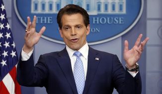 In this July 21, 2017, file photo, White House Communications Director Anthony Scaramucci speaks to members of the media in the Brady Press Briefing room of the White House in Washington. Scaramucci is out as White House communications director after just 11 days on the job. (AP Photo/Pablo Martinez Monsivais) ** FILE **