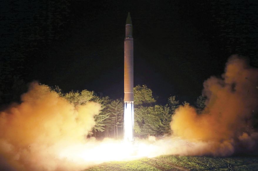 FILE - In this July 28, 2017, file photo distributed by the North Korean government on Saturday, July 29, 2017, shows what was said to be the launch of a Hwasong-14 intercontinental ballistic missile at an undisclosed location in North Korea. North Korea after decades of effort has a missile potentially capable of reaching the continental United States, but analysts say Pyongyang has yet to show the ICBM can inflict serious damage once it gets there. (Korean Central News Agency/Korea News Service via AP, File)