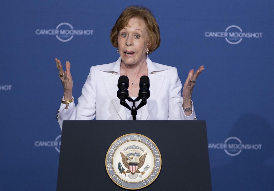 FILE - In this June 29, 2016, file photo, actress, comedian Carol Burnett speaks at the Cancer Moonshot Summit at Howard University in Washington before introducing Vice President Joe Biden. Burnett says she'll be playing her inner self in a new Netflix series: An 8-year old. Netflix announced Monday, July 31, 2017, that the comedy great will star in an unscripted comedy series titled "A Little Help with Carol Burnett." (AP Photo/Carolyn Kaster, File)