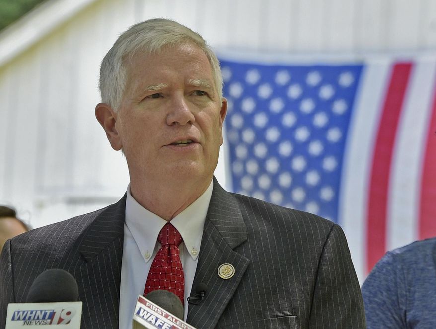 In this May 15, 2017, photo, Alabama Congressman Mo Brooks announces his candidacy for the U.S. Senate in Huntsville, Ala. (Bob Gathany/AL.com via AP, File)