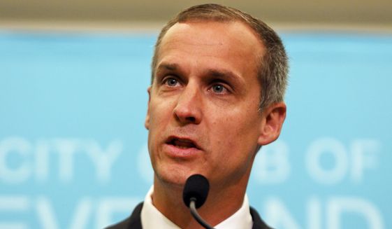 Corey Lewandowski, former campaign manager for President Donald Trump, speaks at the City Club of Cleveland, Thursday, Aug. 3, 2017, in Cleveland. (AP Photo/Dake Kang)