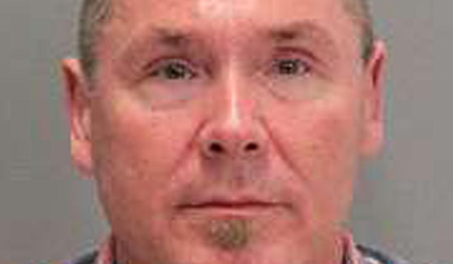 This photo released Thursday, Aug. 3, 2017, by San Jose Police Department shows suspect Michael Kellar, 56, a resident of Tacoma, Wash., who was arrested by police after a fellow airline passenger on Monday, July 31, 2017, spotted him texting someone about sexually exploiting children. The witness contacted authorities as soon as the plane landed. Police say Kellar was texting Gail Burnworth, who was also arrested. (San Jose Police Department via AP)