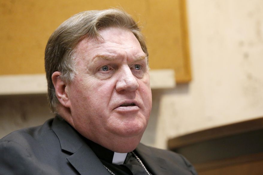 Archbishop of Newark Joseph Tobin testifies during the trial of Phillips v. St. Theresa's School / Archdiocese of Newark in front of Superior Court Judge Douglas Kessler in Newark Thursday, Aug. 3, 2017. The parents of Sydney Phillips and her younger sister, Kaitlyn are seeking a court order to allow the girls to return to their Catholic school in Kenilworth after a dispute over one of them wanting to play on the boys basketball team. (Aristide Economopoulos/NJ Advance Media via AP, Pool)