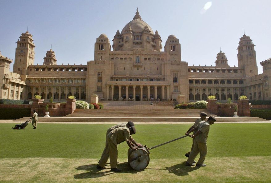 FILE - This March 6, 2007 photo, shows a general view of the Umaid Bhawan Palace in Jodhpur, India. The 347-room palace, considered one of the world&#39;s fanciest residences, was used as the primary location for &amp;quot;Viceroy House,&amp;quot; a film by director Gurinder Chadha. The movie details the last days of the British Empire in India and the bloody partition with what became Pakistan in 1947. (AP Photo/Mustafa Quraishi, File)