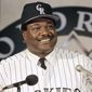 FILE - In this Oct. 28, 1992, file photo, Don Baylor is all smiles as he answers questions after being named the first manager of the Colorado Rockies baseball club, in Denver. Don Baylor, the 1979 AL MVP with the California Angels who went on to become manager of the year with the Colorado Rockies in 1995, has died. He was 68. Baylor died Monday, Aug. 7, 2017, at a hospital in Austin, Texas, his son, Don Baylor Jr., told the Austin American-Statesman.(AP Photo/David Zalubowski, File)
