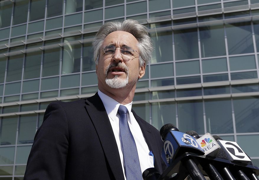 Attorney Kenneth Wine, representing Wyndham Lathem, a Northwestern University microbiologist suspected in the stabbing death of a 26-year-old Chicago man, speaks to reporters outside of the East County Hall of Justice in Dublin, Calif., Monday, Aug. 7, 2017. Lathem and Oxford University financial officer, Andrew Warren, were sought in a cross-country chase on first-degree murder charges in the death of Trenton James Cornell-Duranleau. (AP Photo/Jeff Chiu)