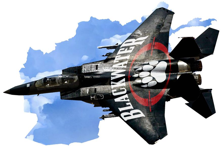 Illustration on outsourcing U.S. air power in Afghanistan by Alexander Hunter/The Washington Times