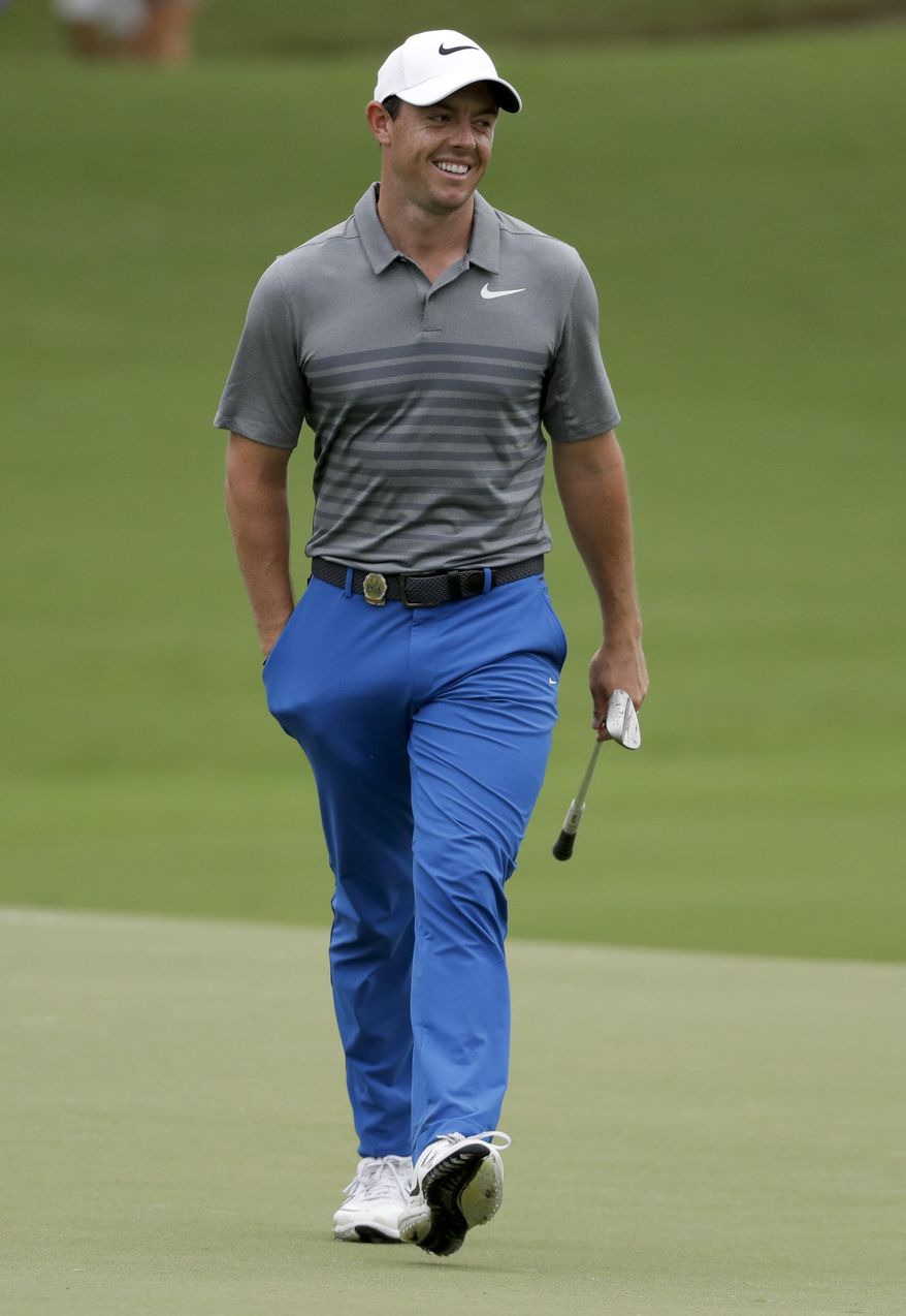 Rory McIlroy of Northern Ireland, smiles after a practice round at the PGA Championship golf tournament at the Quail Hollow Club Tuesday, Aug. 8, 2017, in Charlotte, N.C. (AP Photo/Chris Carlson)