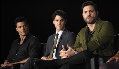 Edgar Ramirez, right, a cast member in &amp;quot;The Assassination of Gianni Versace: American Crime Story,&amp;quot; takes part in a panel discussion with fellow cast members Ricky Martin, left, and Darren Criss look on during the 2017 Television Critics Association Summer Press Tour at 20th Century Fox Studios on Wednesday, Aug. 9, 2017, in Los Angeles. (Photo by Chris Pizzello/Invision/AP)