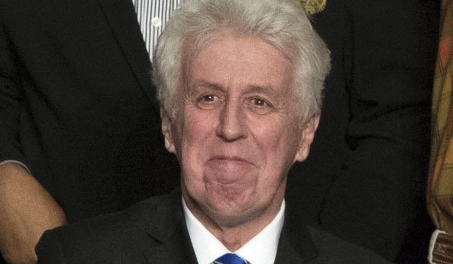 FILE - In this Dec. 15, 2016, photo, CNN commentator Jeffrey Lord, appears at a rally for President-elect Donald Trump in Hershey, Pa. CNN cut ties Thursday, Aug. 10, 2017, with Lord, a conservative commentator, after he tweeted a Nazi salute at a critic. (AP Photo/Matt Rourke, File)