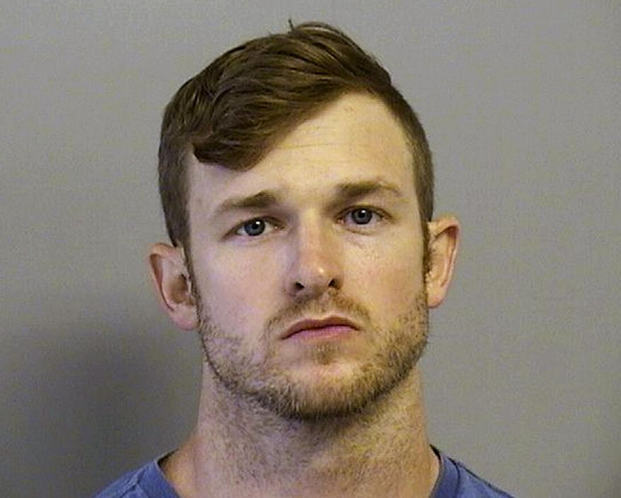 FILE - This July 11, 2017, file photo provided by the Tulsa County Sheriffs Office shows Benjamin Don Roden, an ex-Air Force airman who is accused of setting off a pipe bomb July 10 outside at an Air Force recruiting center in suburban Tulsa, Okla., was indicted by a federal grand jury. The seven-count indictment charges include malicious damage to federal property by use of an explosive and possession of unregistered destructive devices. (Tulsa County Sheriffs Office via AP, File)