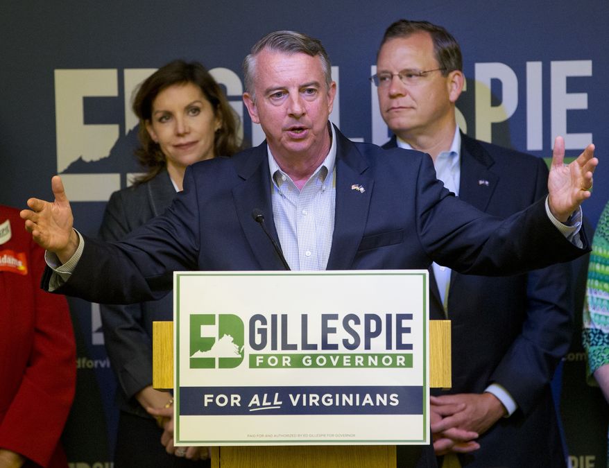 Ed Gillespie was optimistic about Virginia’s ability to tackle hate groups. “We have stared down racism, and Nazism and white supremacy before, and we will stare it down again,” Mr. Gillespie said. (Associated Press)