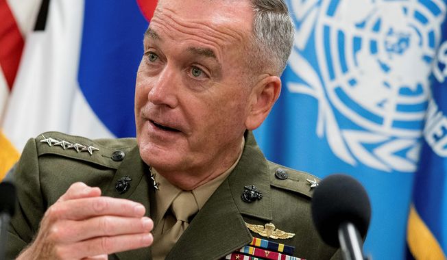 talks for now: Gen. Joseph Dunford, chairman of the Joint Chiefs of Staff, is in South Korea as part of a diplomatic visit to the peninsula and China in an attempt to ease tensions with North Korea. (Associated Press)