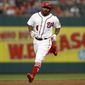 Washington Nationals&#39; Howie Kendrick (4) heads to third after hitting a solo home run during the third inning of a baseball game against the Los Angeles Angels, Tuesday, Aug. 15, 2017, in Washington. (AP Photo/Carolyn Kaster) **FILE**