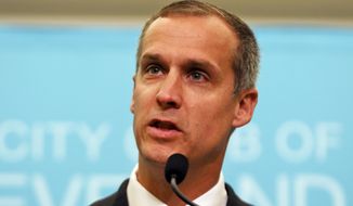 This Aug. 3, 2017, file photo shows Corey Lewandowski, former campaign manager for President Donald Trump, speaking at the City Club of Cleveland, in Cleveland. (AP Photo/Dake Kang, File)