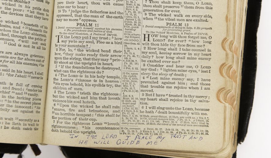 A page from Elvis Presley&#39;s personal Bible reveals his hand-written note in the margin. (Image courtesy of Museum of the Bible; image reproduced with permission of the Bible&#39;s owner)