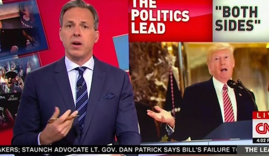 CNN&#39;s Jake Tapper told viewers of &quot;The Lead&quot; on Wednesday, Aug. 16, 2017, that President Trump&#39;s response to violence in Charlottesville, Virginia, last weekend was &quot;unpatriotic&quot; and &quot;un-American.&quot; (Image: CNN screenshot)